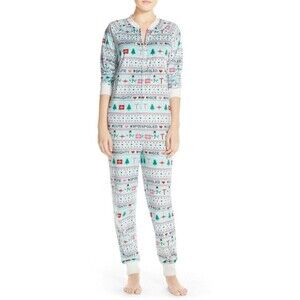 NWT Christmas Cozy Zoe Womens L Plush Holiday Print One-Piece Pajamas